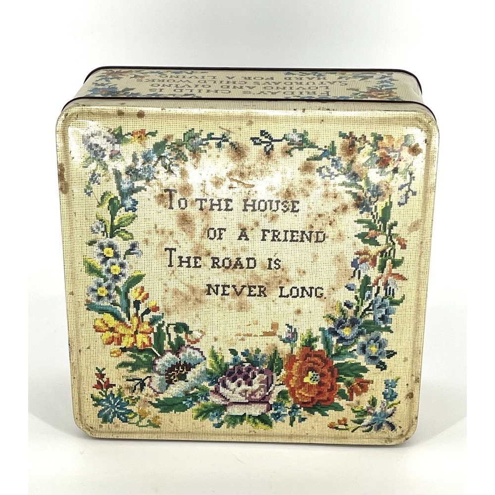 Carr & Co LTD Vintage Biscuit Tin Carlisle, England 9.5"X9.5" Mondays Child Poem